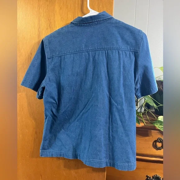 VTG Alfred Dunner Floral Dragonfly Beaded Denim Short Sleeve Button-down Top 14P - Picture 7 of 7